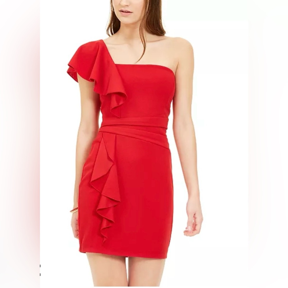 Honey and Rosie Vibrant Red One-Shoulder Dress